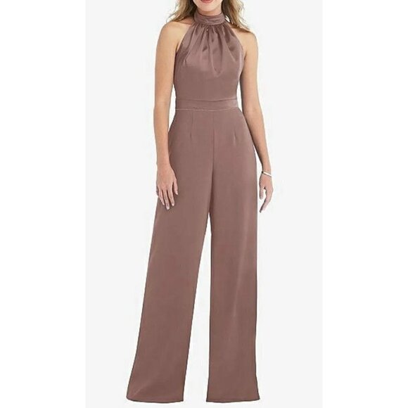 After Six Pants - New After Six Size 12R Sienna High-Neck Halter Open-Back Jumpsuit *Stains*